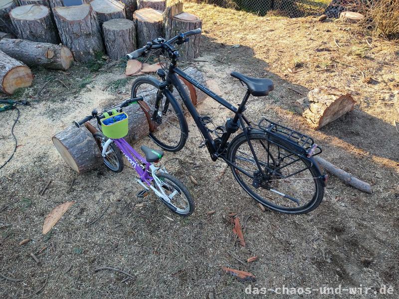 Selbstgebauter Fahrradständer aus Stammholz
