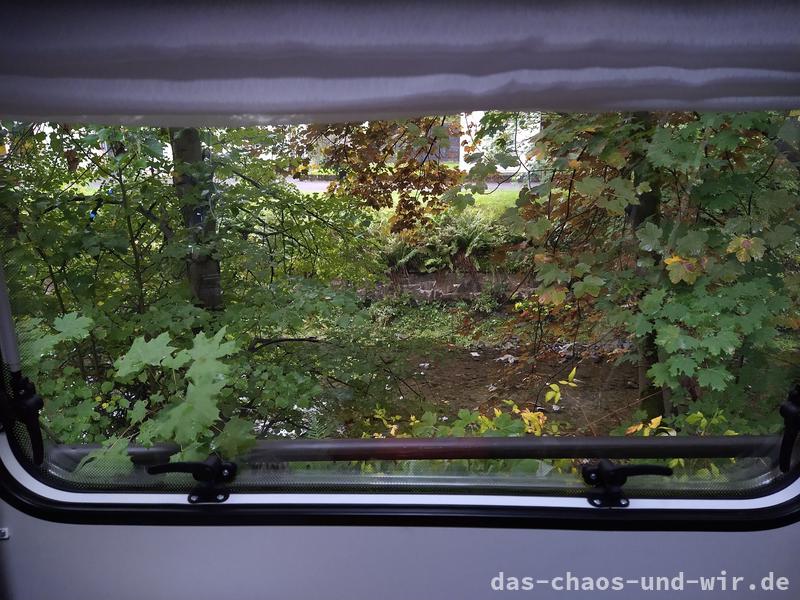 Blick aus dem Fenster beim Romkerhaller Wasserfall